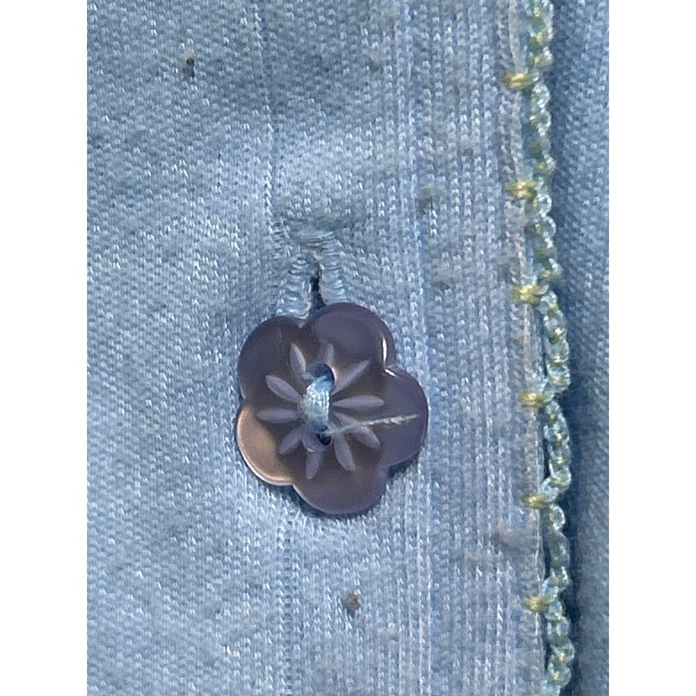 VTG Button Up XL Blue Embroidered Flowers Girl Riding Bike Ribbed - Picture 3 of 11